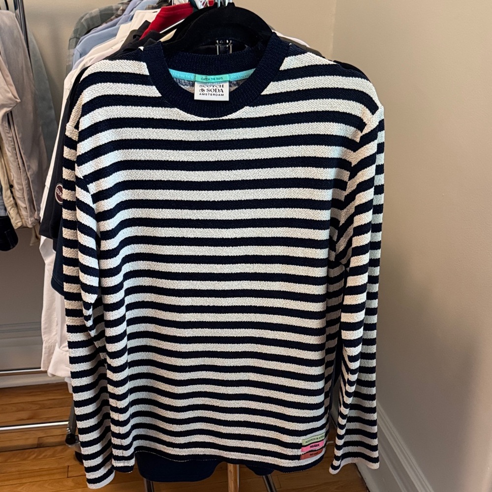 Scotch & Soda Navy and White Striped Crewneck Sweater